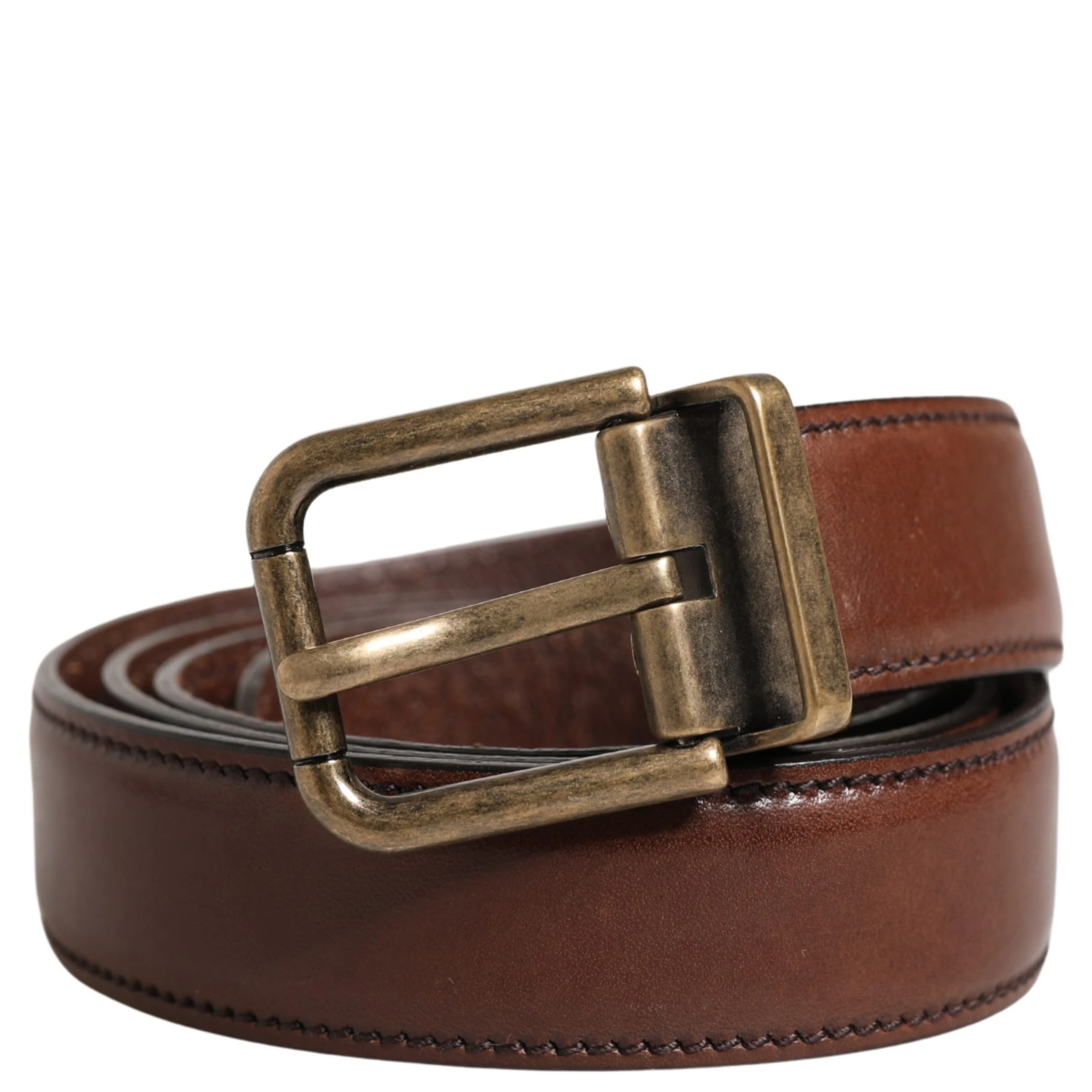 Men Brown Classic Leather Metal Buckle Belt