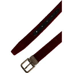 Men Burgundy Velvet Cotton Metal Buckle Belt