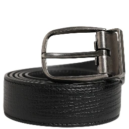 Men Black Classic Leather Metal Buckle Belt