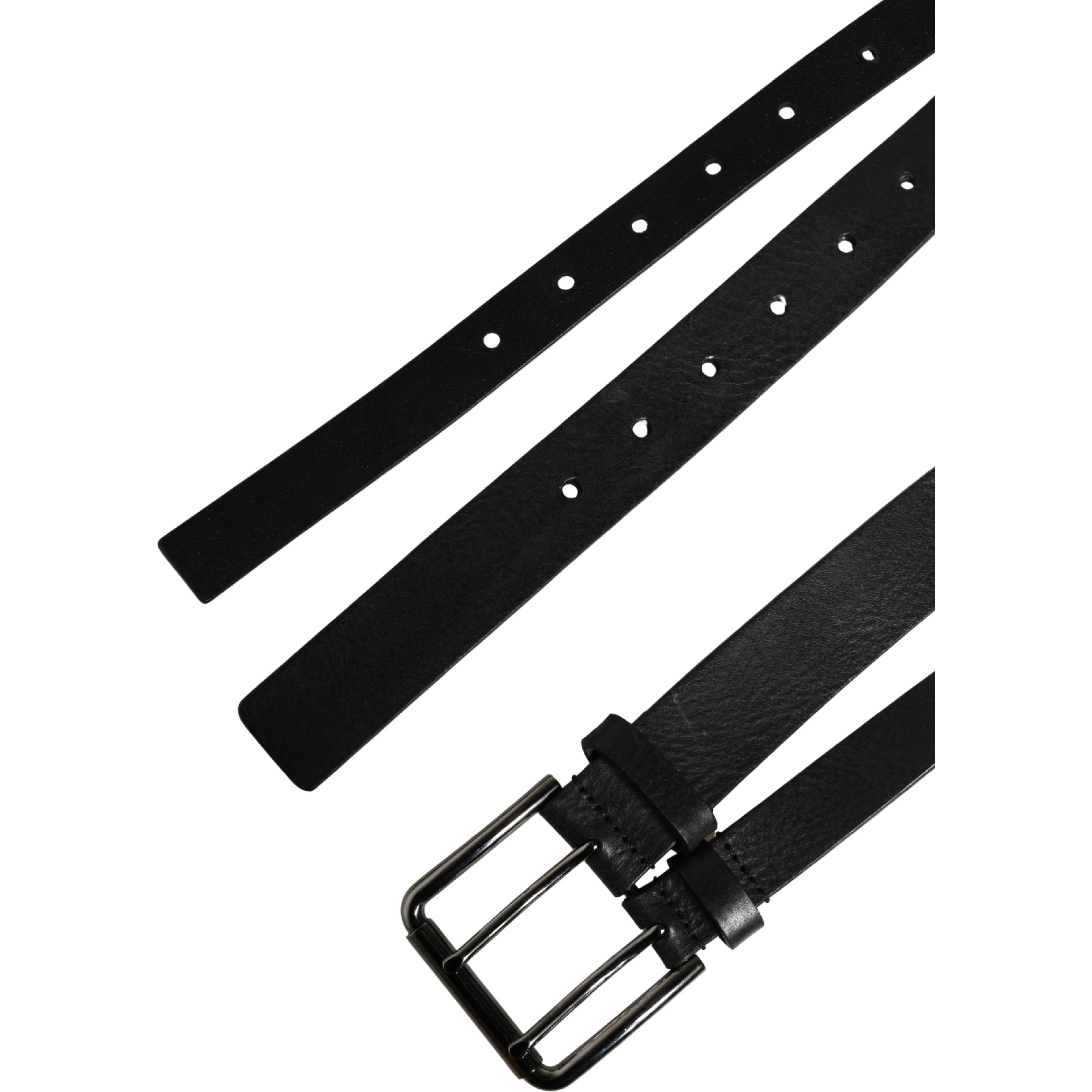 Black Double Strap Leather Silver Buckle Belt