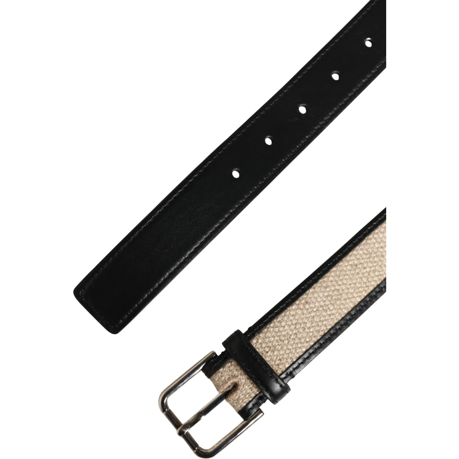 Men Beige Woven Leather Metal Buckle Belt