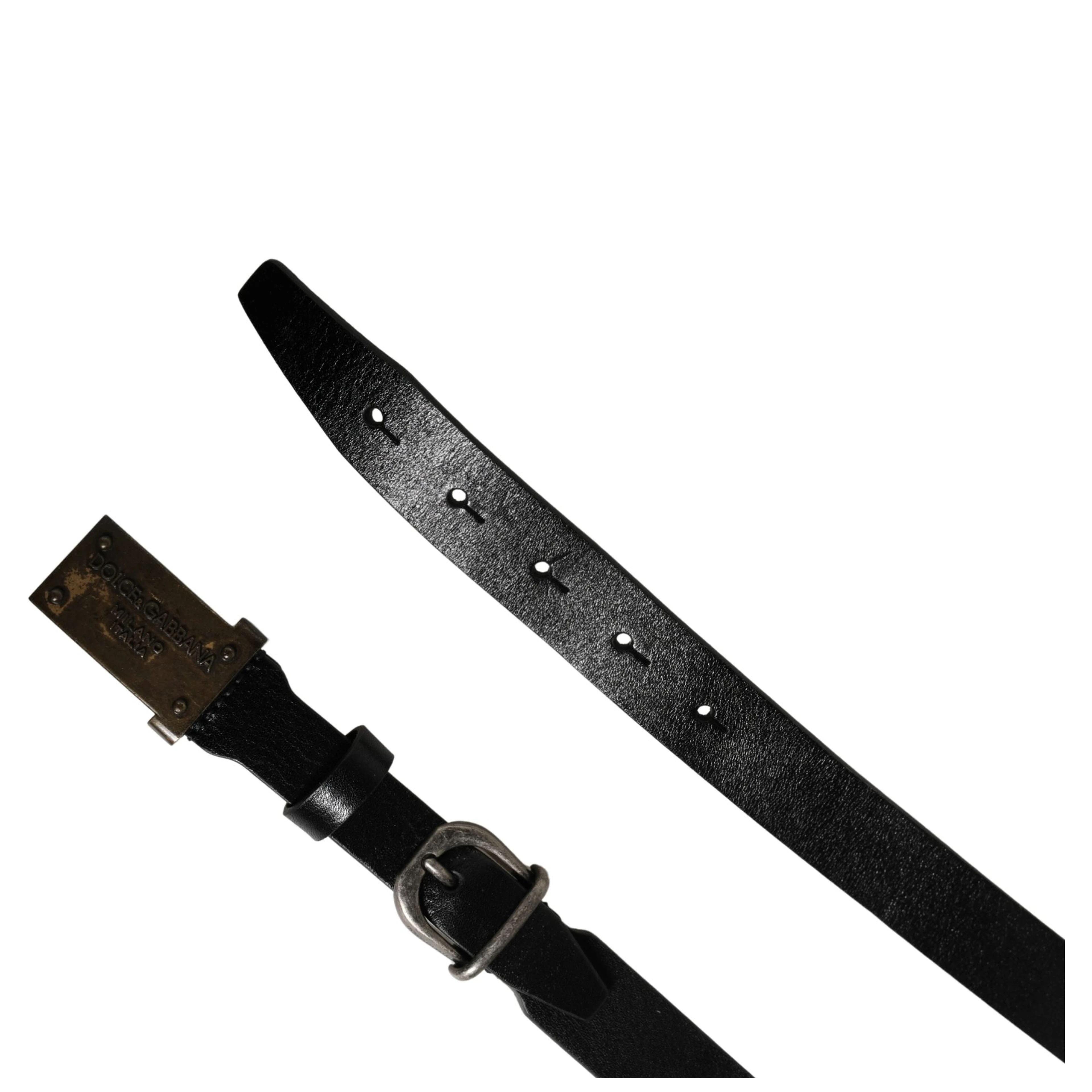 Men Black Classic Leather Logo Buckle Belt