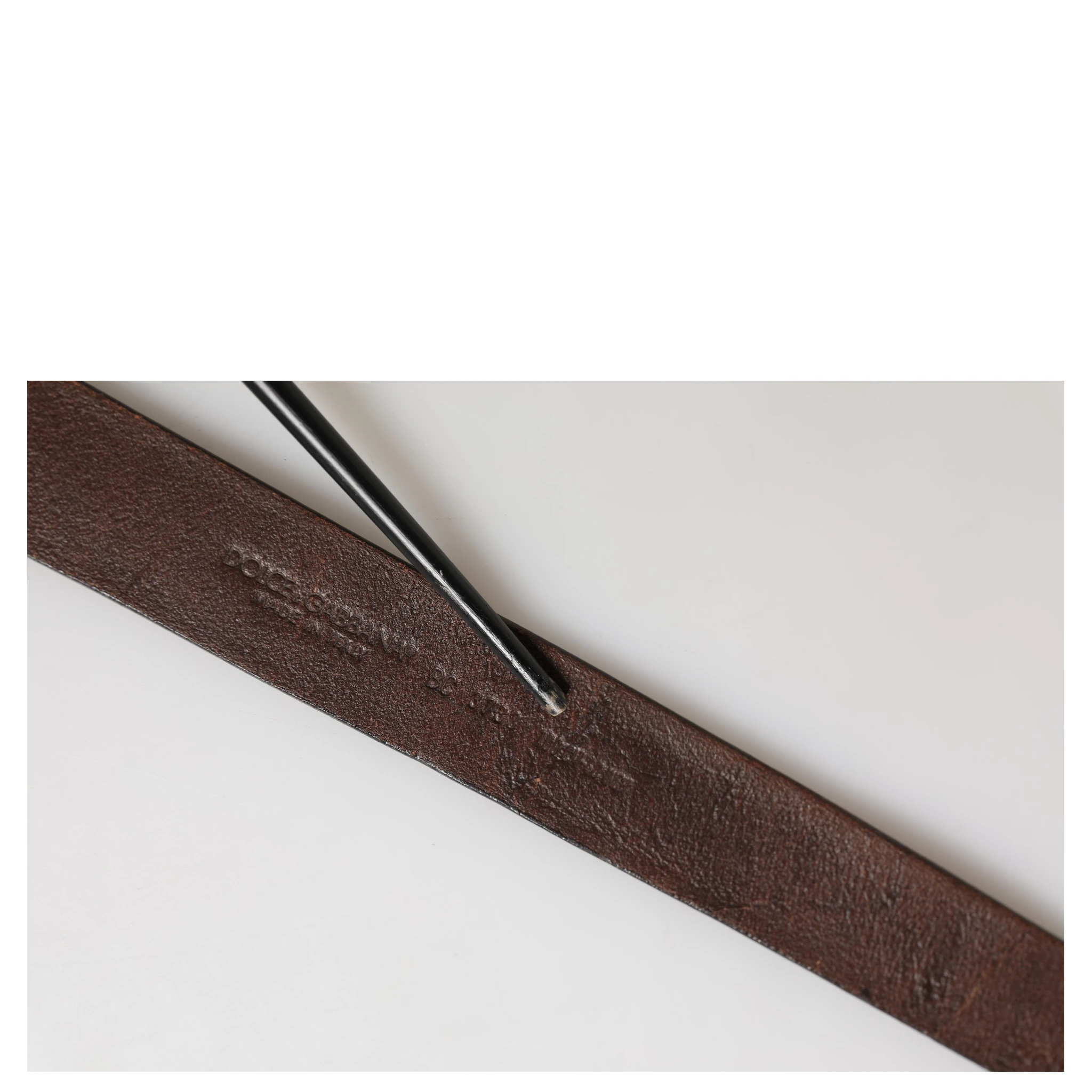 Men Brown Leather Logo Metal Buckle Belt