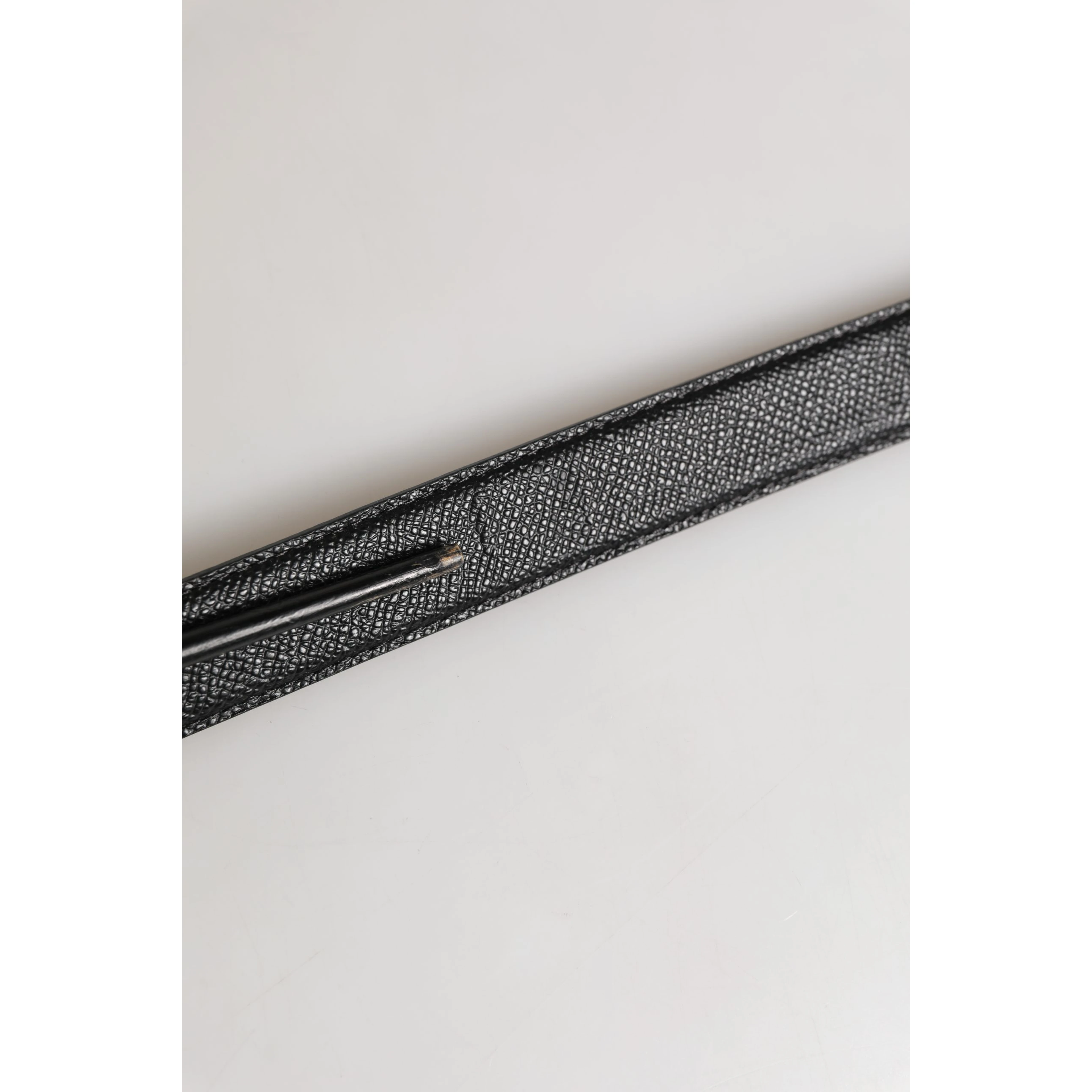 Men Black Calf Leather Logo Metal Buckle Belt