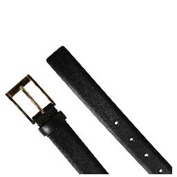 Men Black Classic Leather Metal Buckle Belt