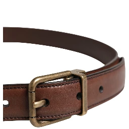 Men Brown Classic Leather Metal Buckle Belt