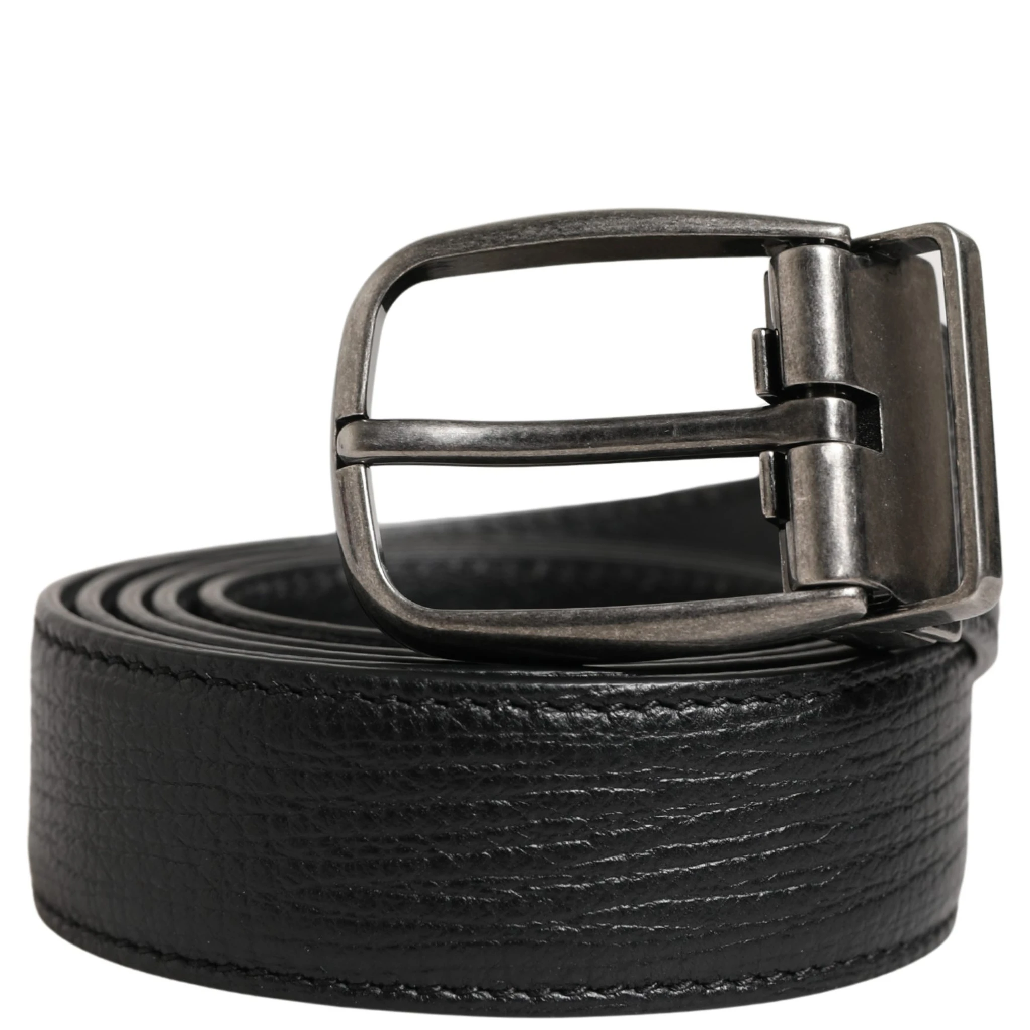 Men Black Classic Leather Metal Buckle Belt