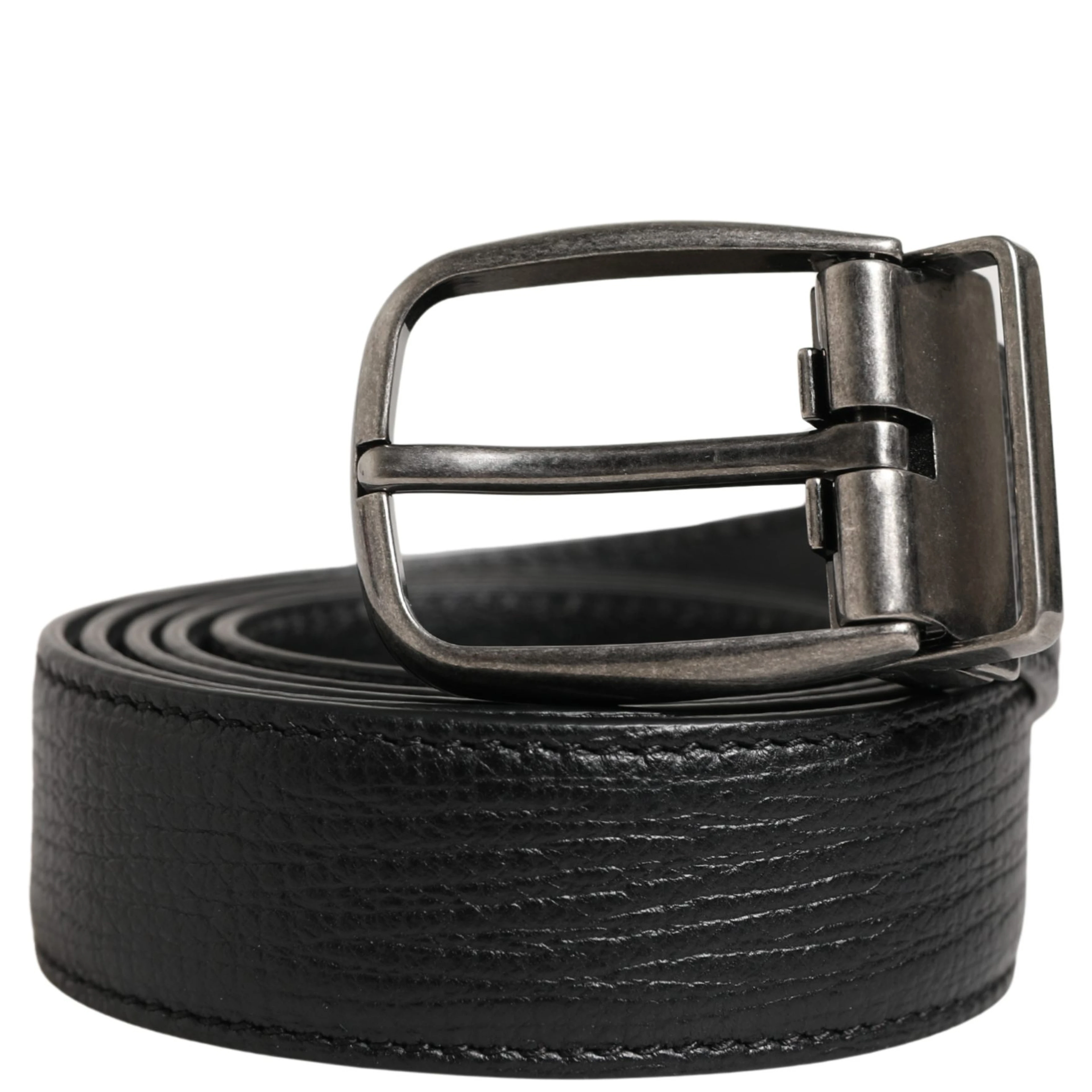 Men Black Classic Leather Metal Buckle Belt