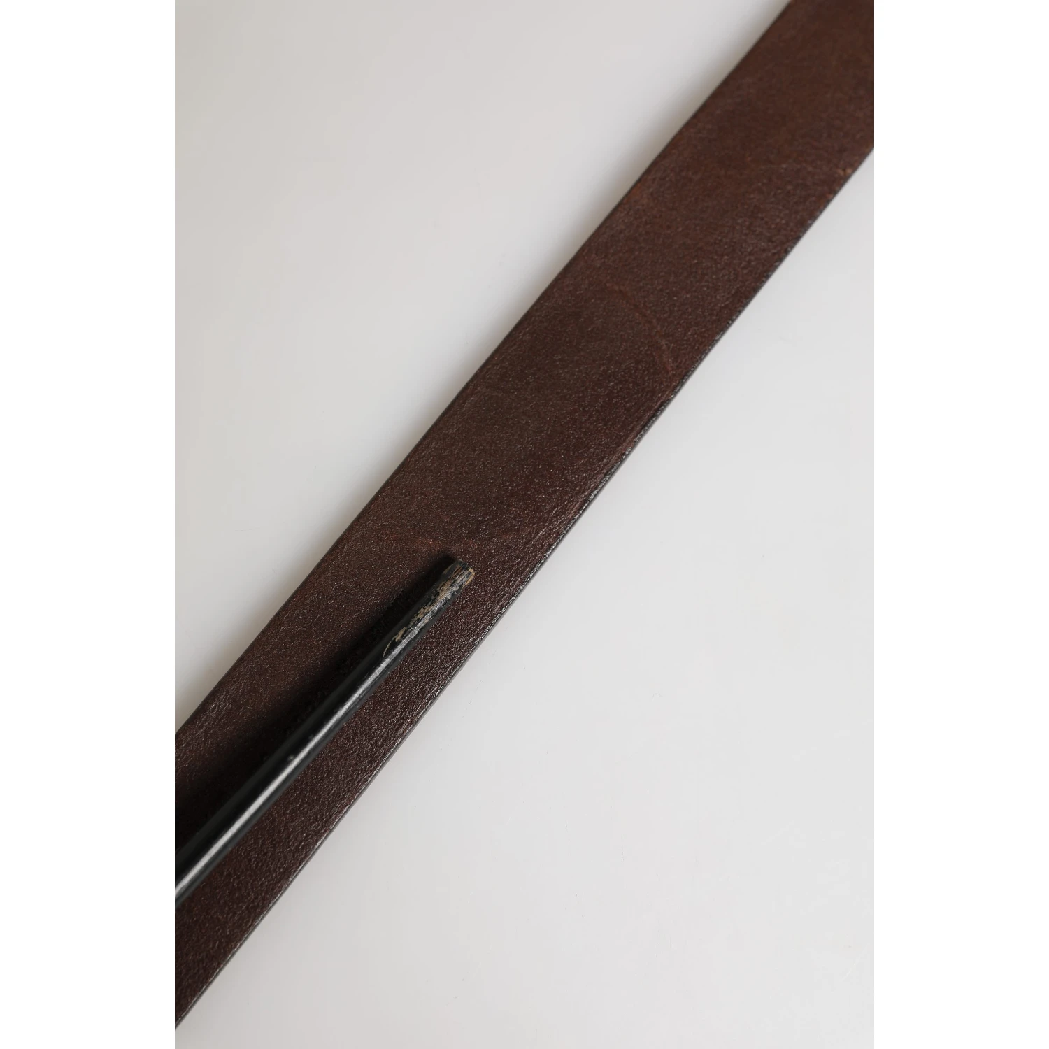 Men Brown Calf Leather Logo Metal Buckle Belt