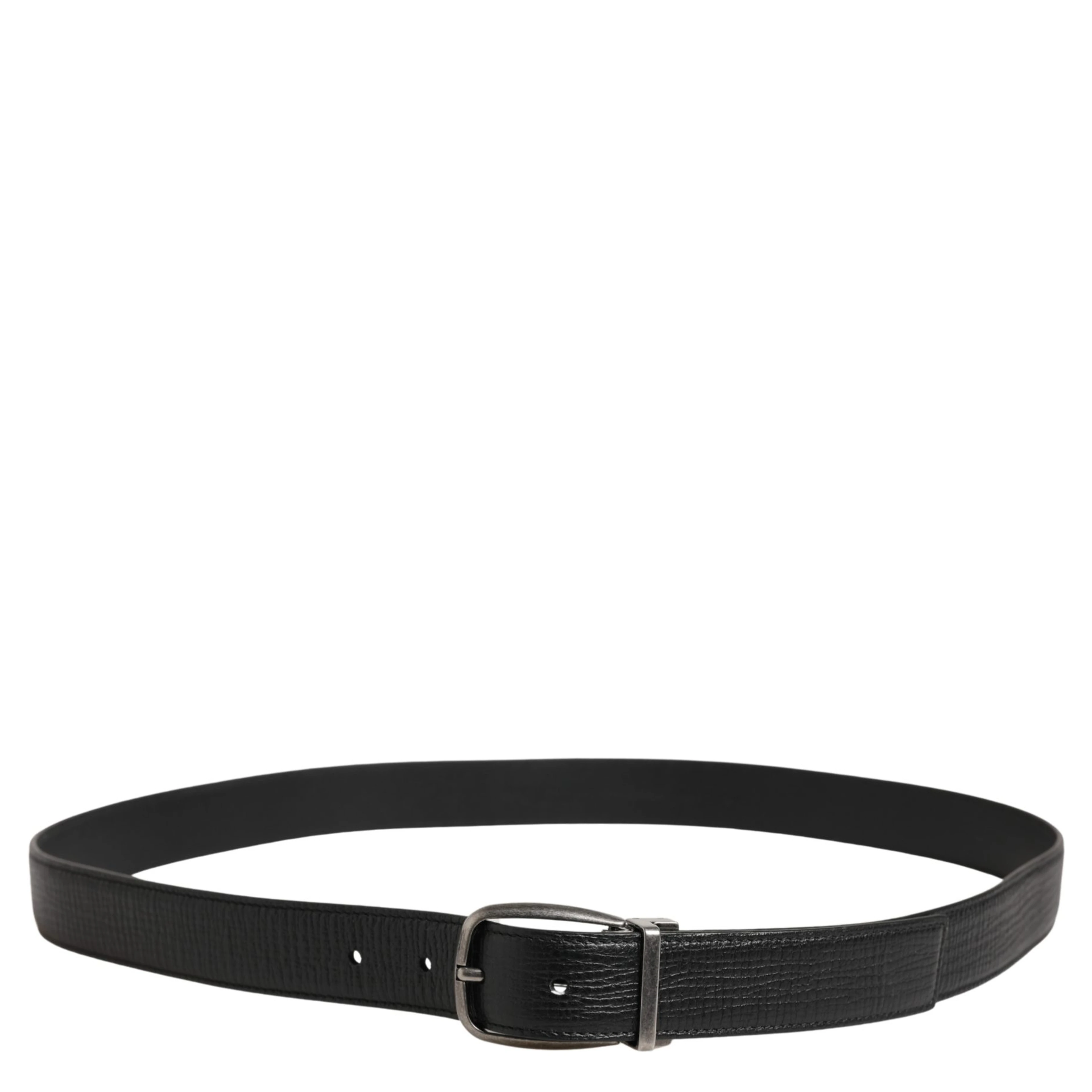Men Black Classic Leather Metal Buckle Belt