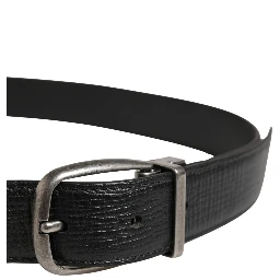 Men Black Classic Leather Metal Buckle Belt