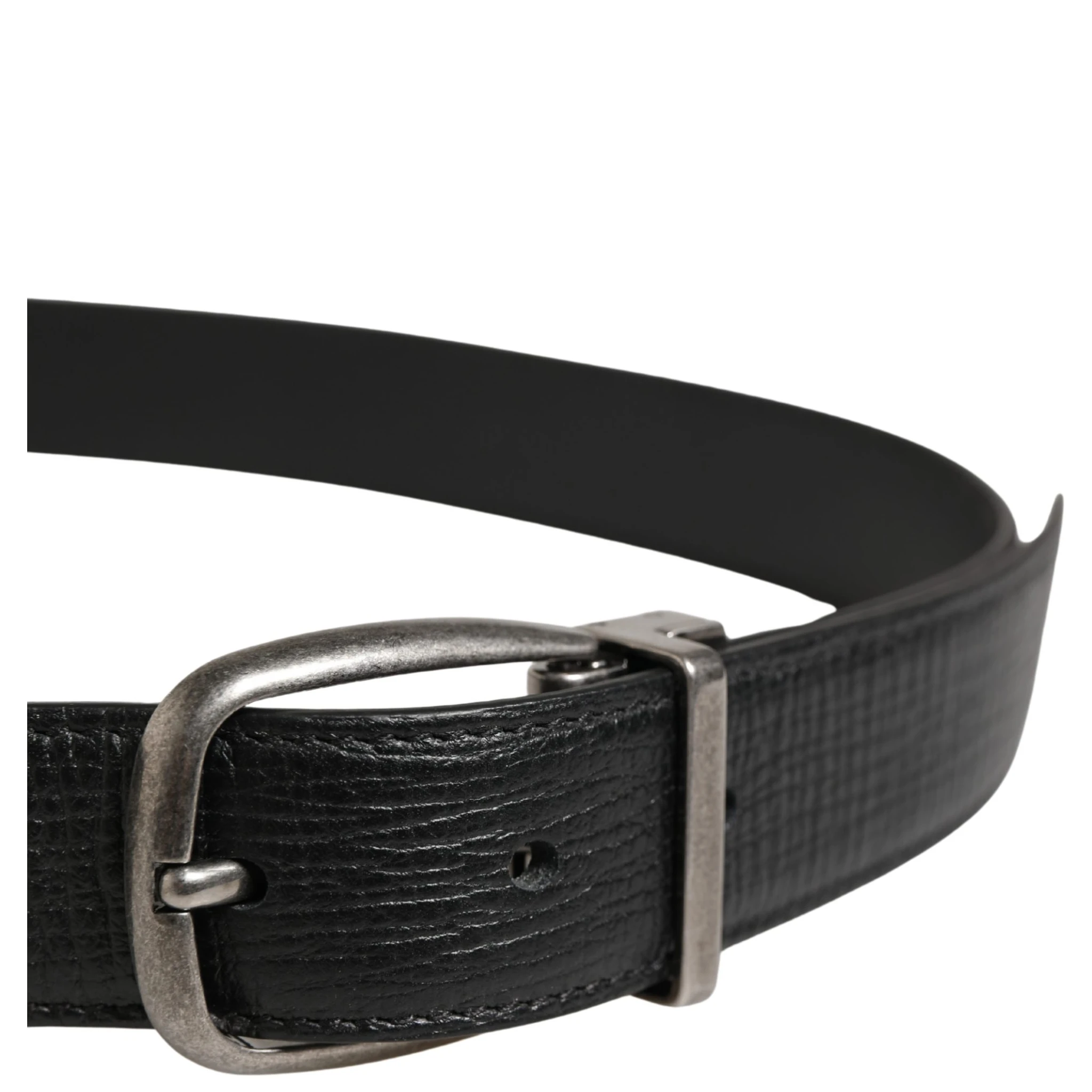 Men Black Classic Leather Metal Buckle Belt