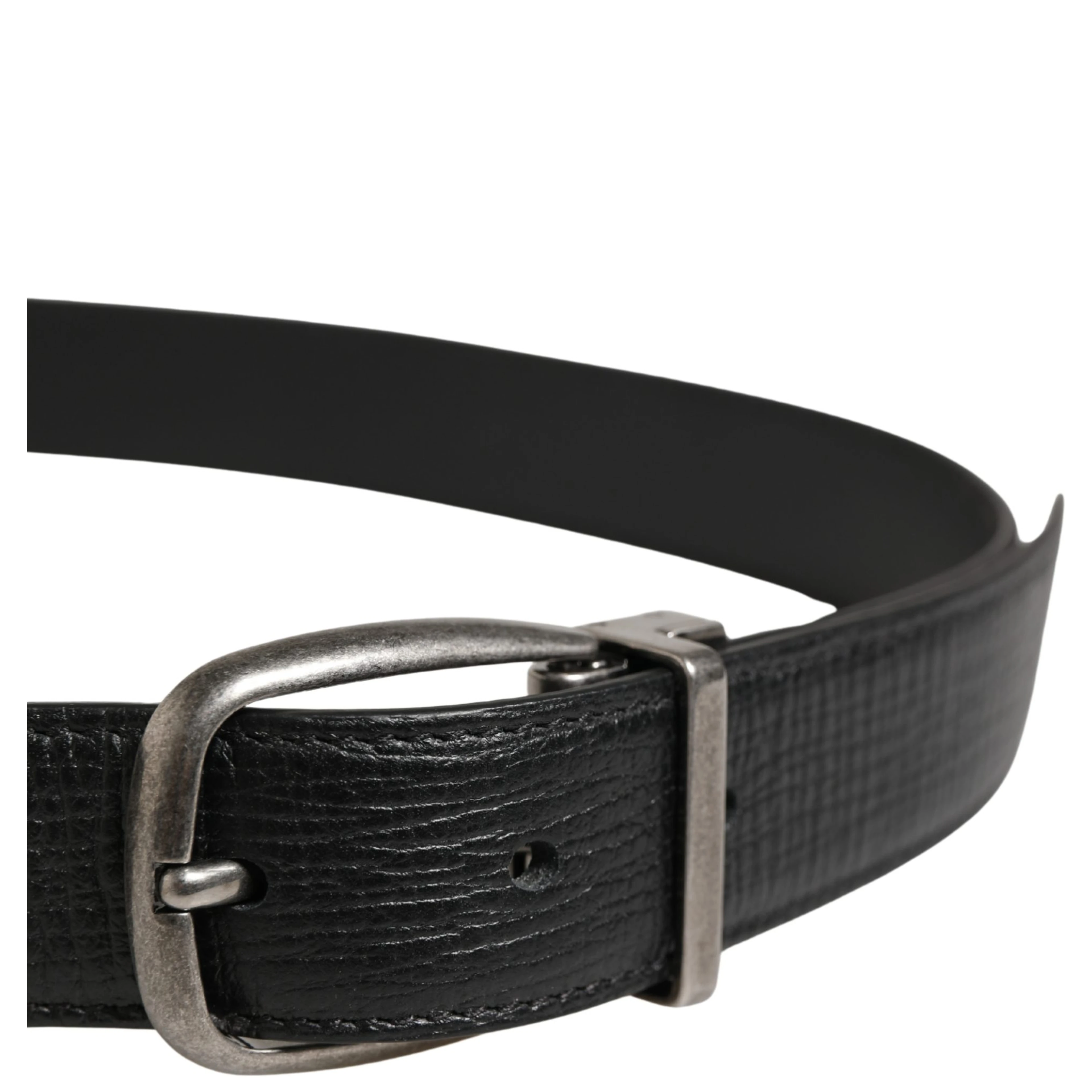 Men Black Classic Leather Metal Buckle Belt