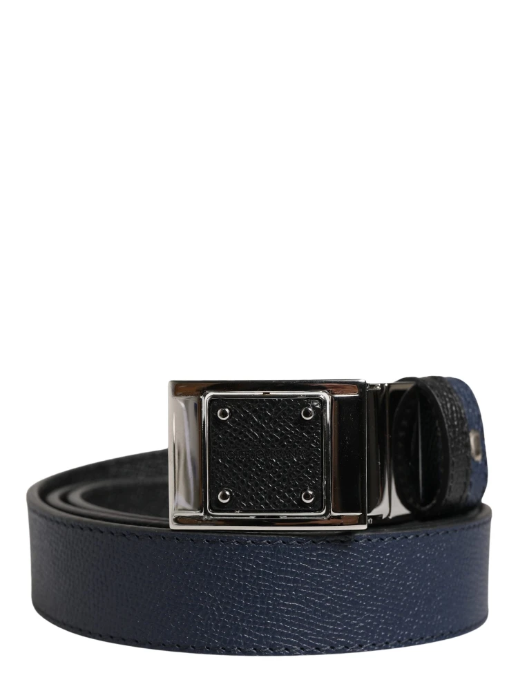 Men Blue Calfskin Leather Square Buckle Belt alternative