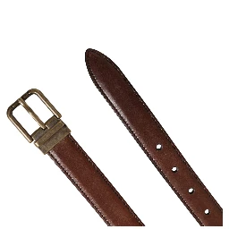 Men Brown Classic Leather Metal Buckle Belt