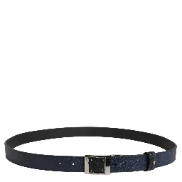 Men Blue Calfskin Leather Square Buckle Belt