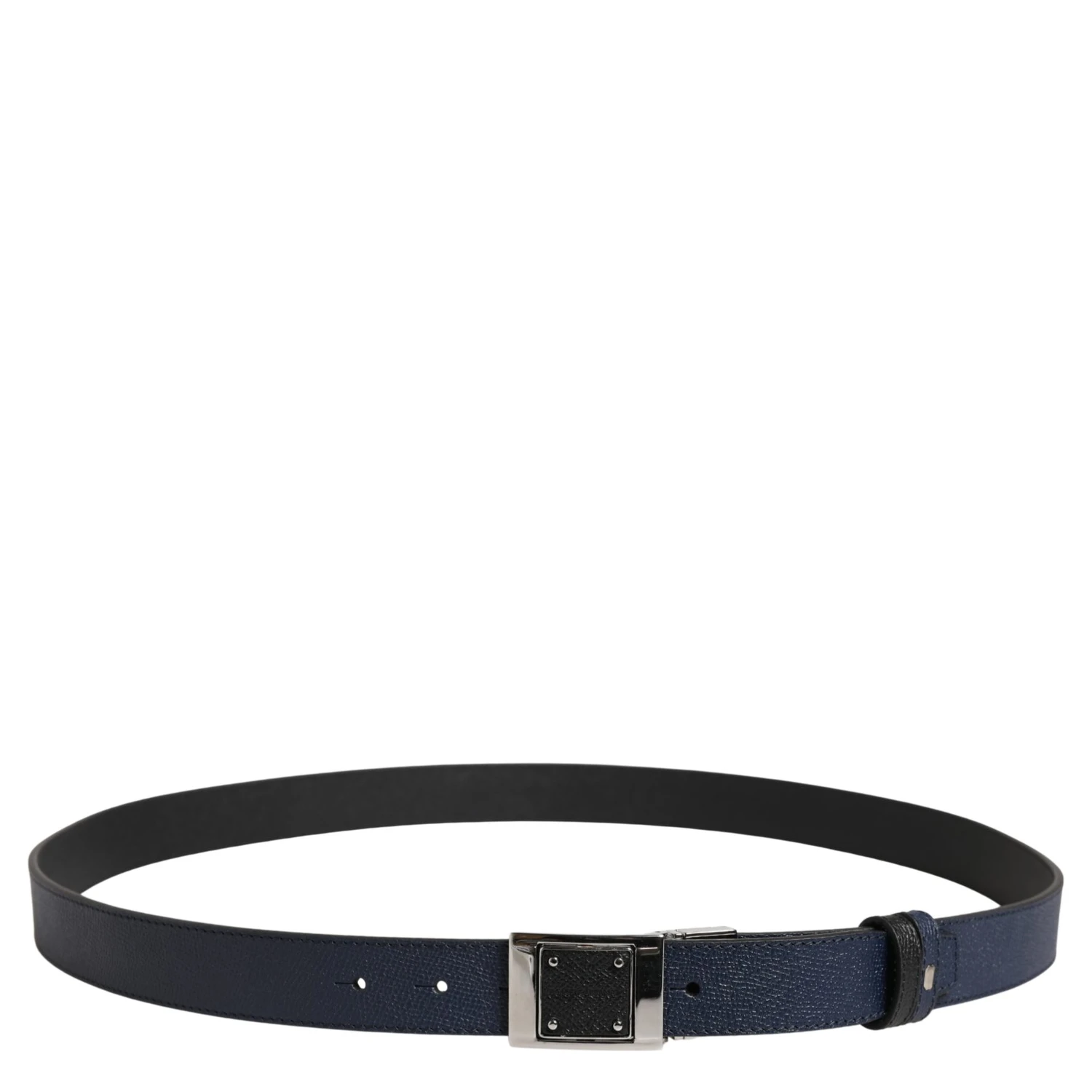 Men Blue Calfskin Leather Square Buckle Belt
