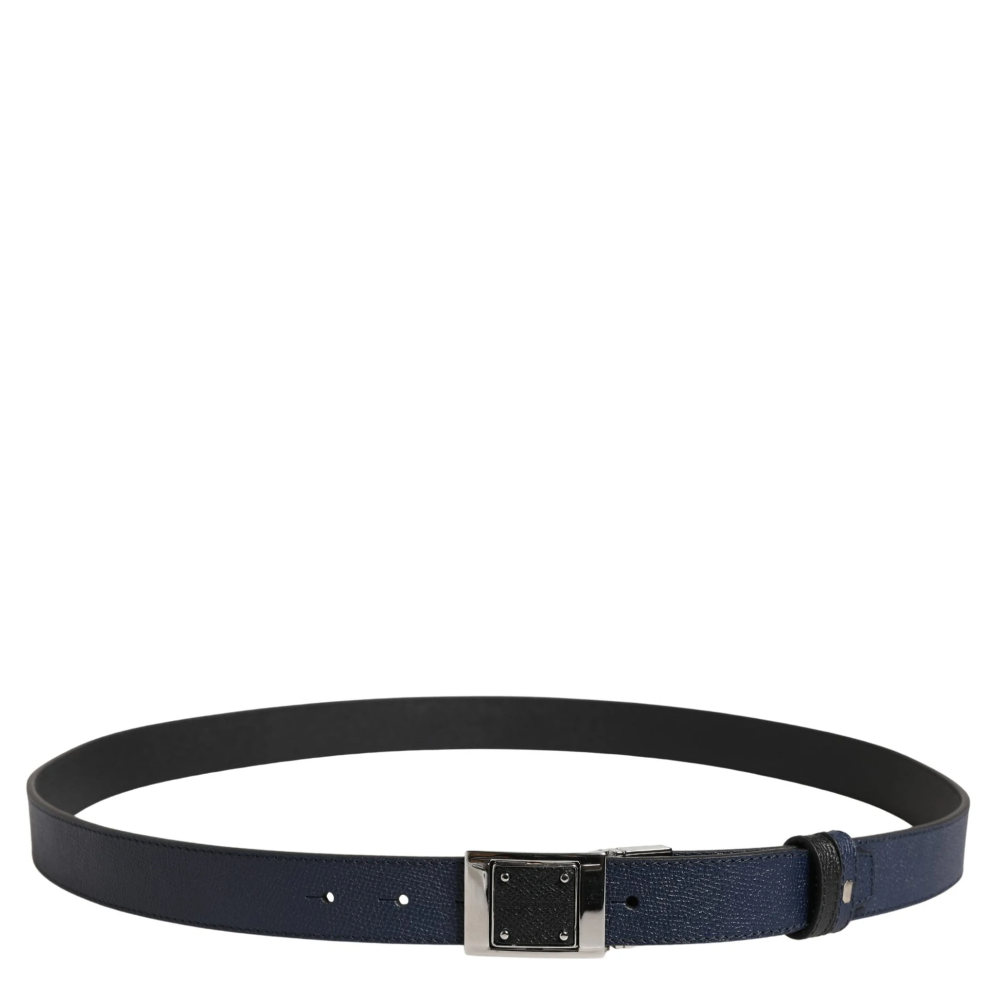 Men Blue Calfskin Leather Square Buckle Belt