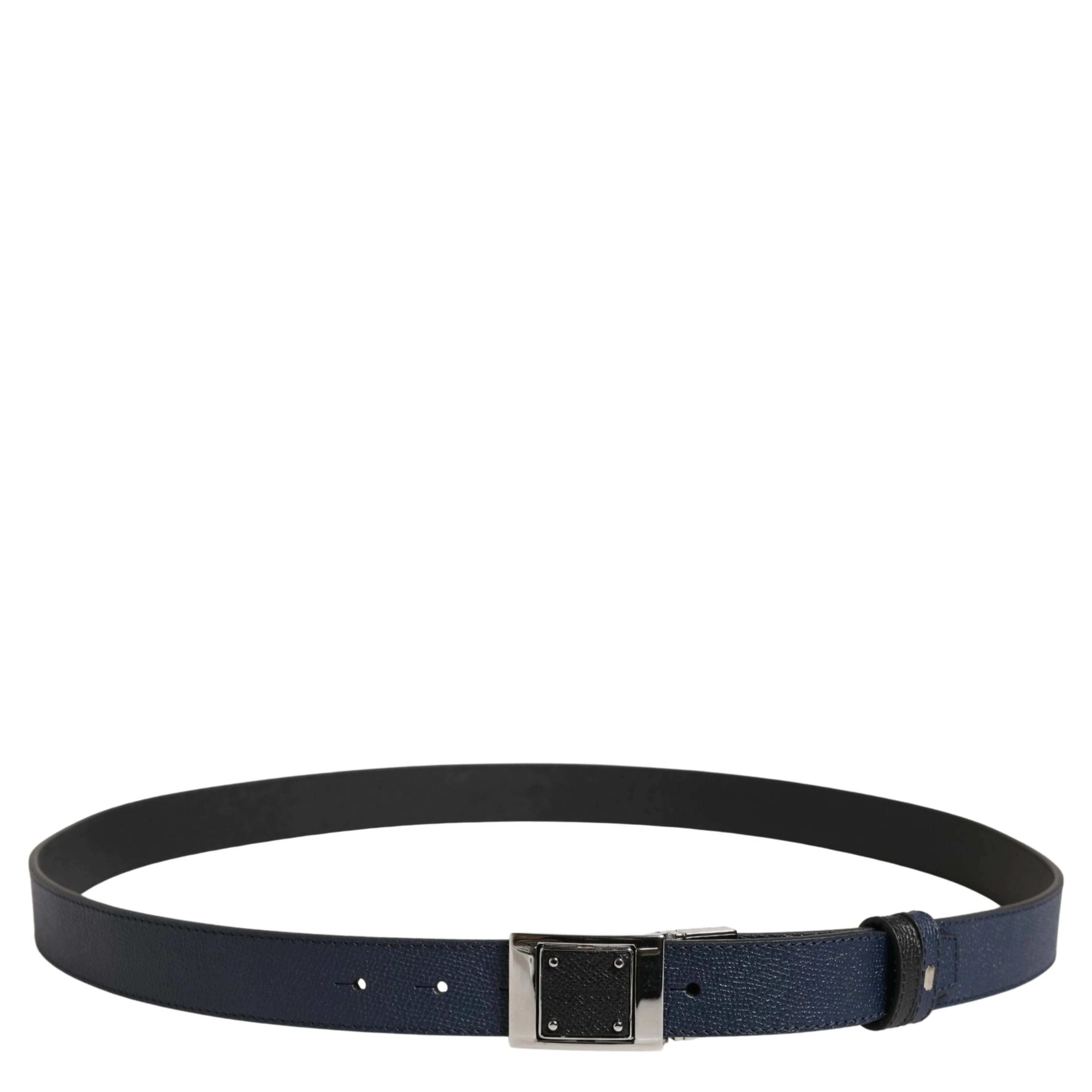 Men Blue Calfskin Leather Square Buckle Belt