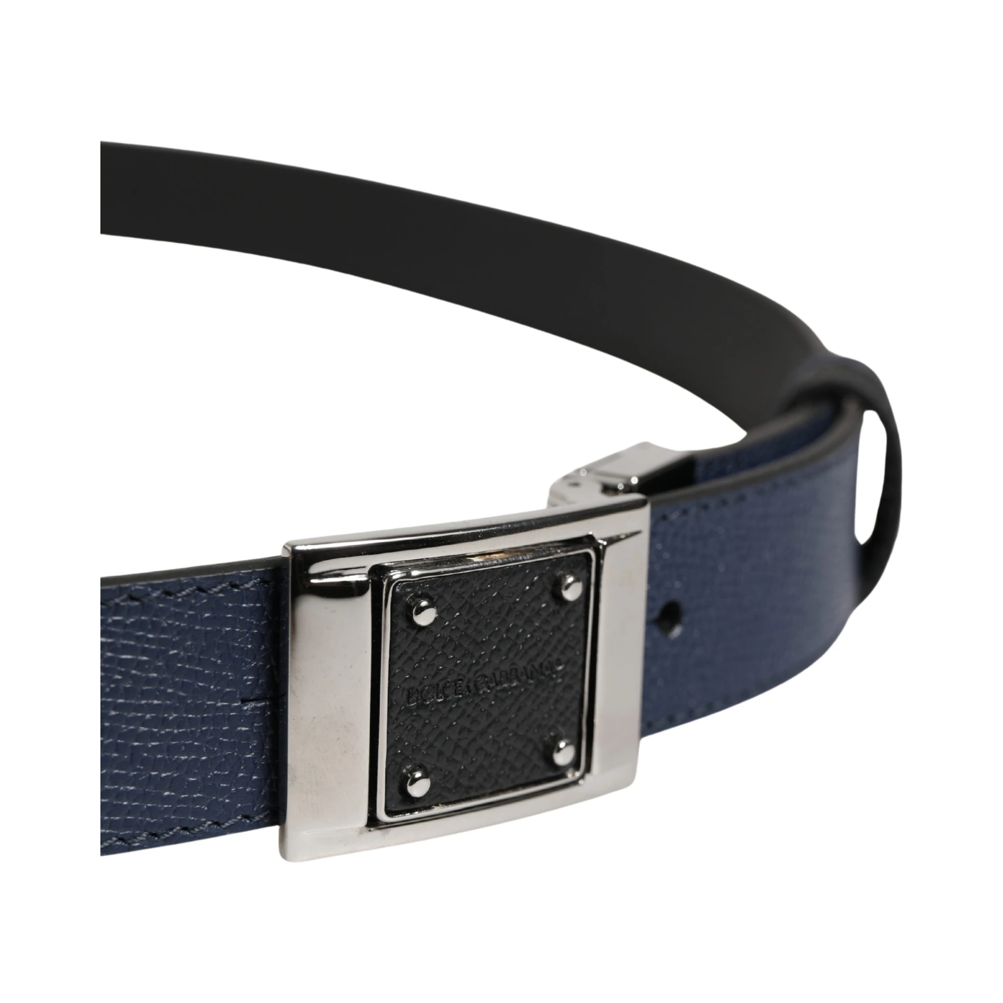 Men Blue Calfskin Leather Square Buckle Belt