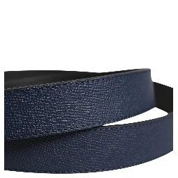 Men Blue Calfskin Leather Square Buckle Belt