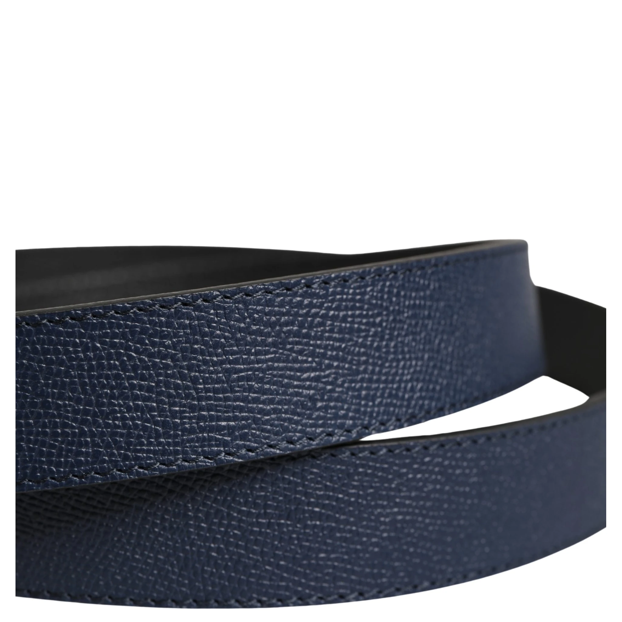 Men Blue Calfskin Leather Square Buckle Belt