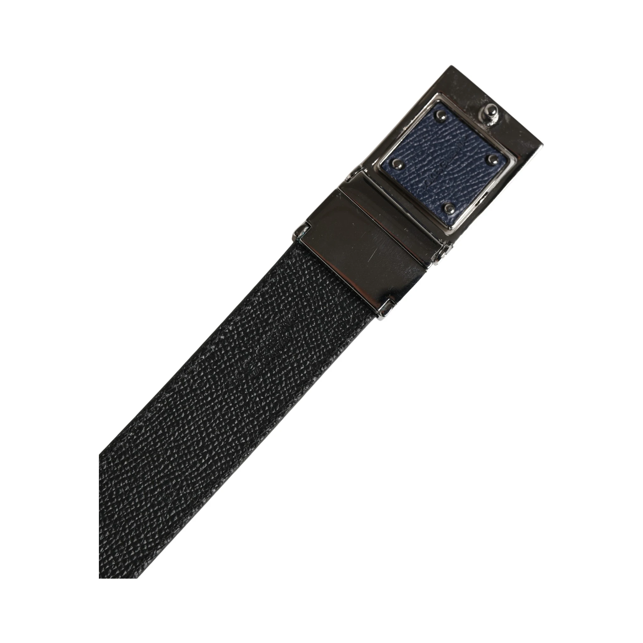 Men Blue Calfskin Leather Square Buckle Belt