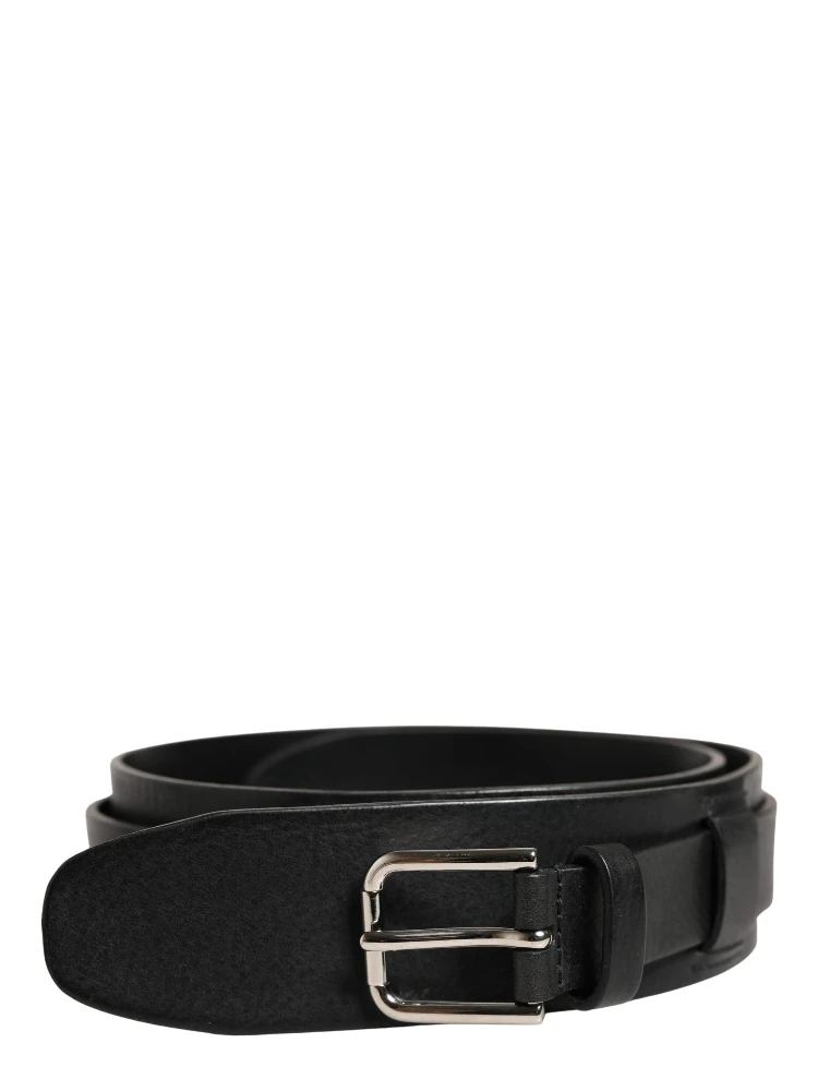 Men Black Classic Leather Metal Buckle Belt