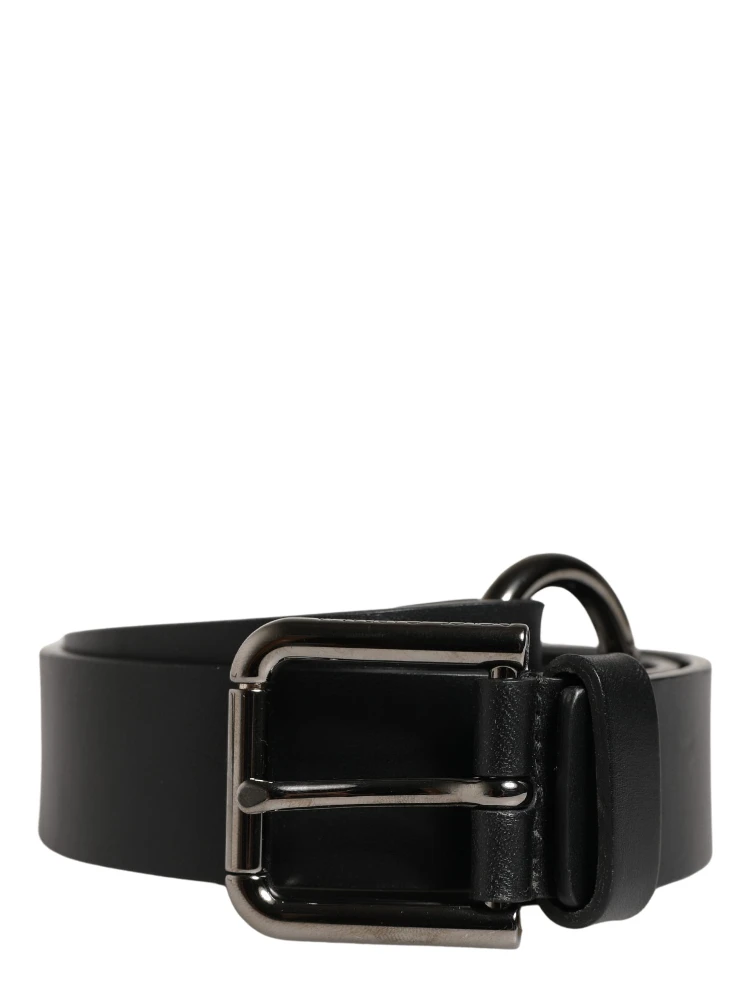 Men Black Calfskin Leather Metal Buckle Belt