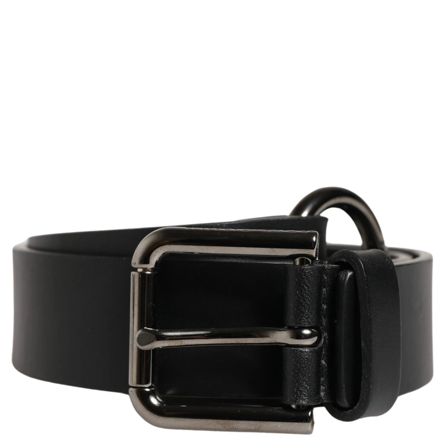 Men Black Calfskin Leather Metal Buckle Belt