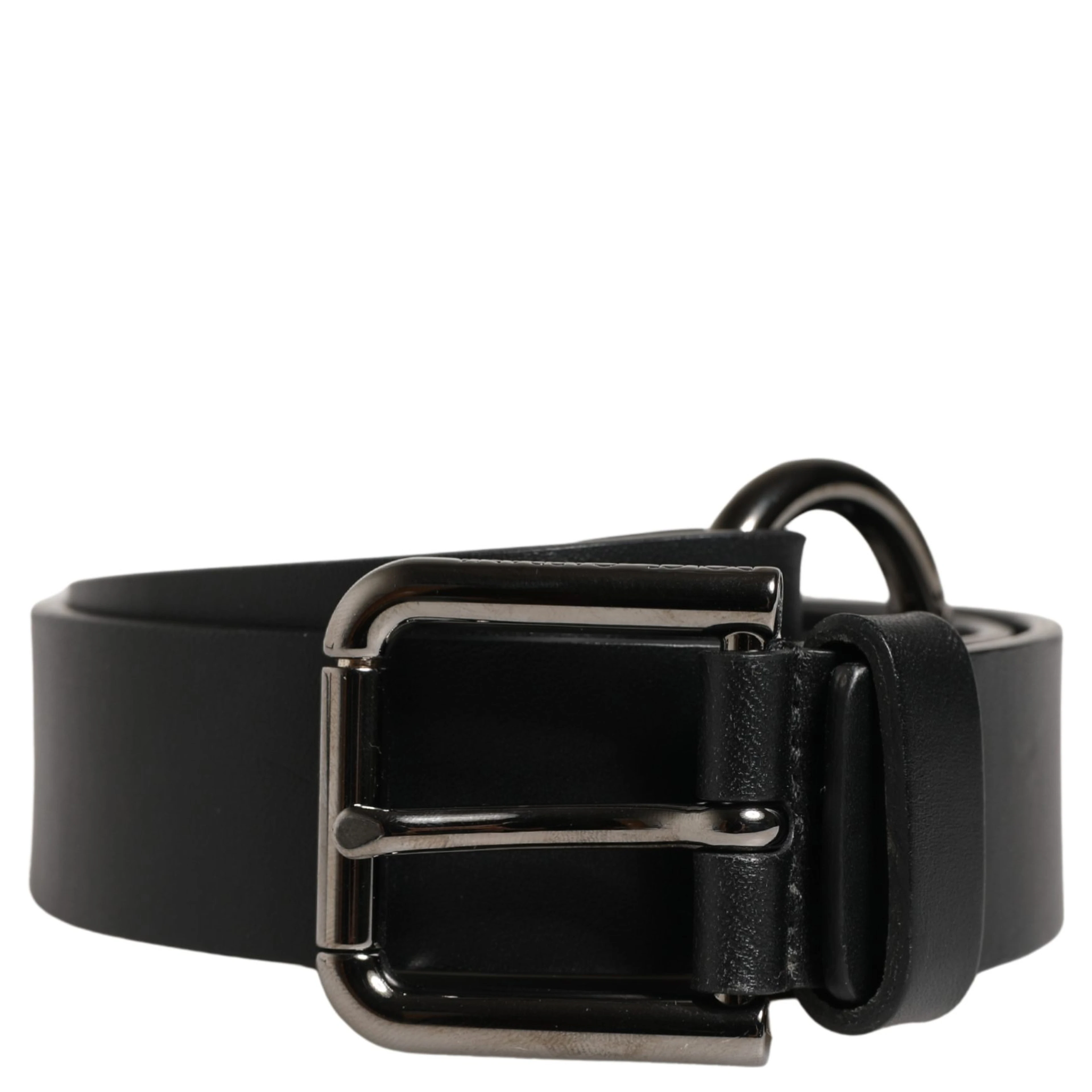 Men Black Calfskin Leather Metal Buckle Belt