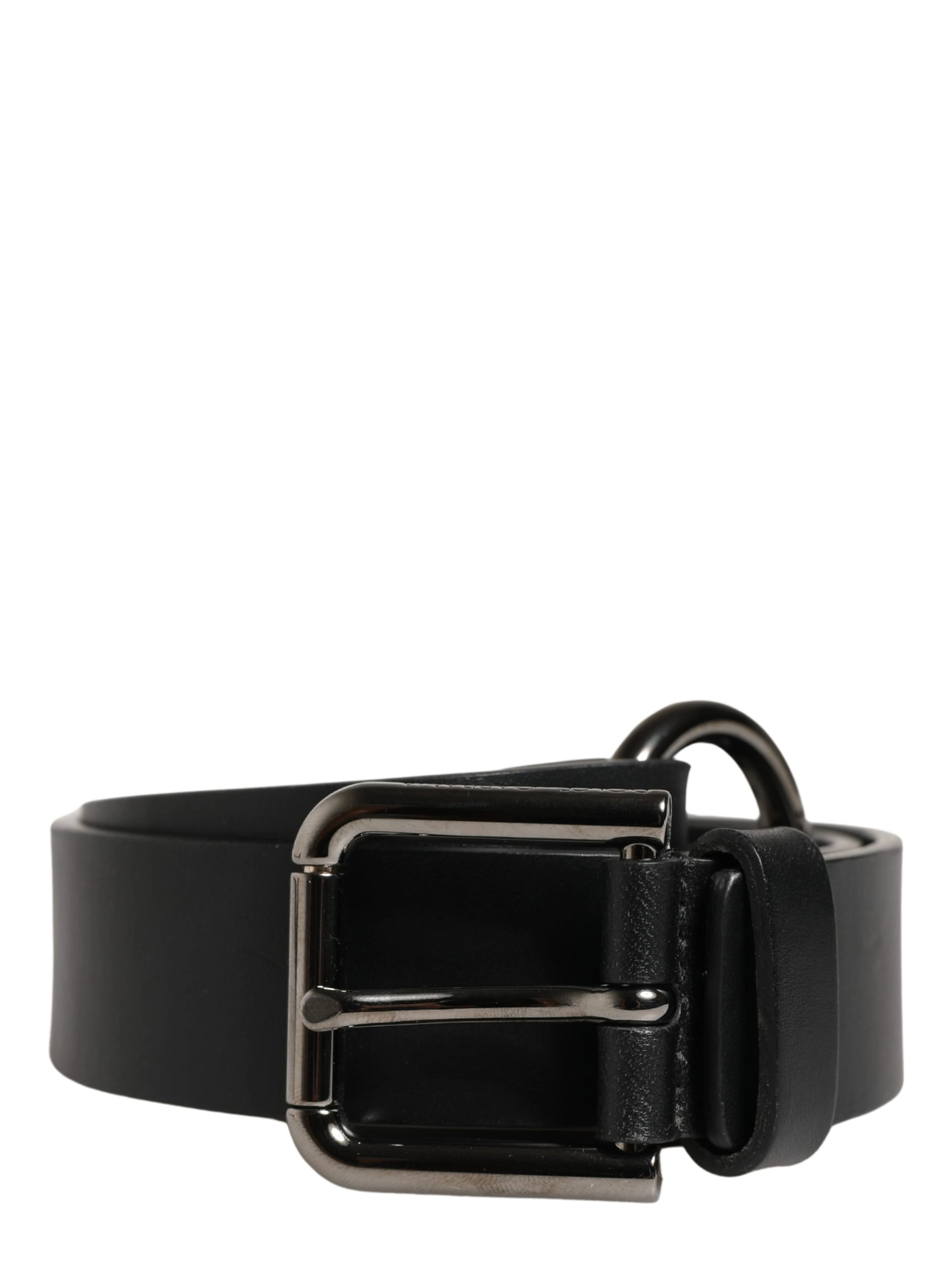 Men Black Calfskin Leather Metal Buckle Belt