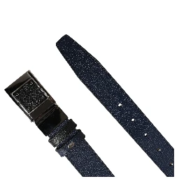 Men Blue Calfskin Leather Square Buckle Belt