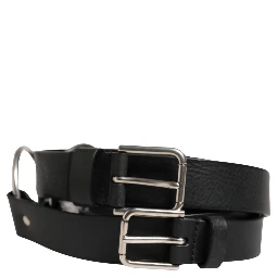 Black Double Strap Leather Silver Buckle Belt