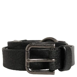 Men Black Calfskin Leather Metal Buckle Belt
