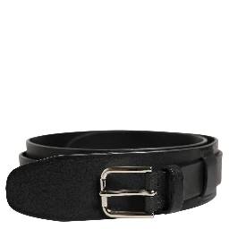 Men Black Classic Leather Metal Buckle Belt