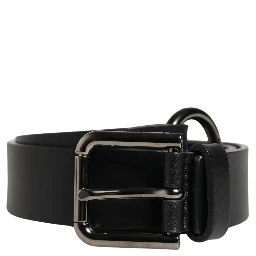 Men Black Calfskin Leather Metal Buckle Belt