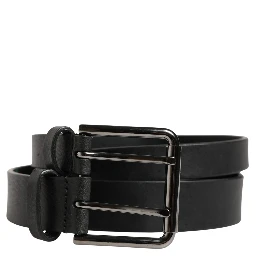 Black Double Strap Leather Silver Buckle Belt