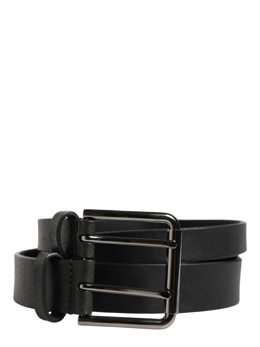 Black Double Strap Leather Silver Buckle Belt
