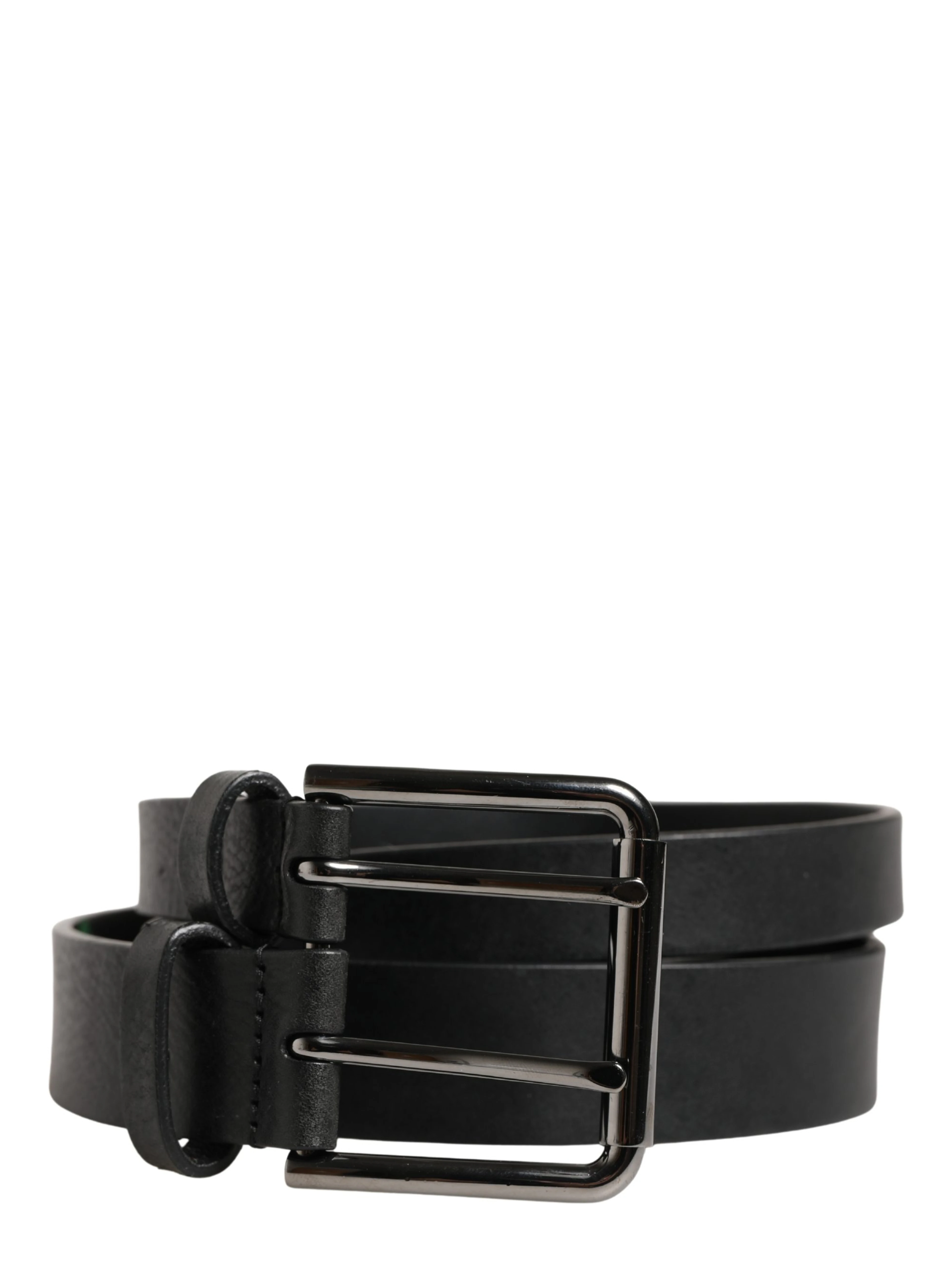 Black Double Strap Leather Silver Buckle Belt