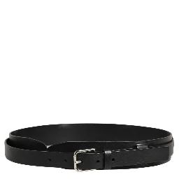 Men Black Classic Leather Metal Buckle Belt