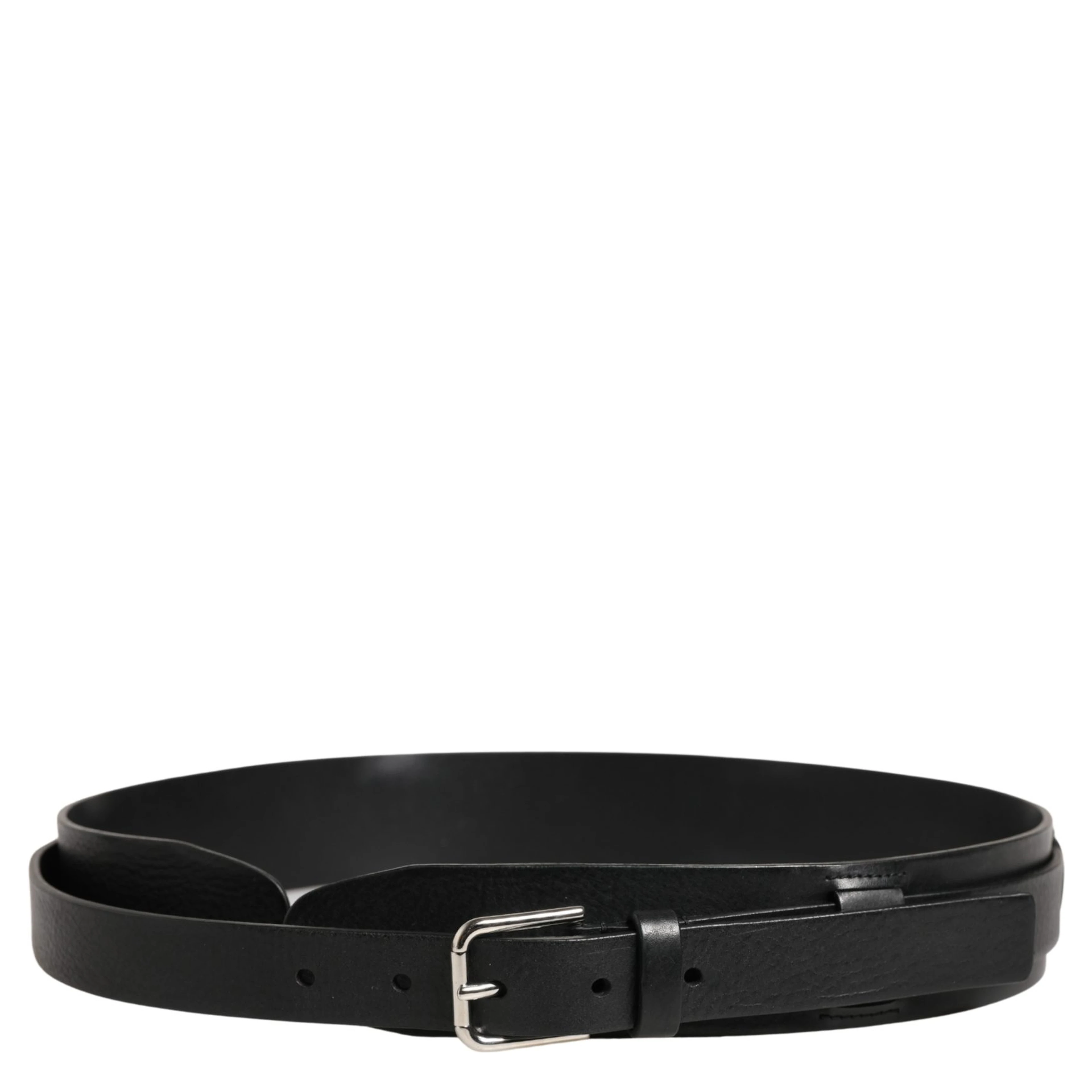 Men Black Classic Leather Metal Buckle Belt