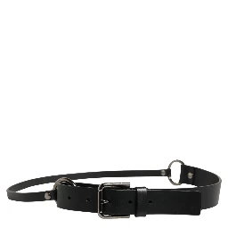 Men Black Calfskin Leather Metal Buckle Belt