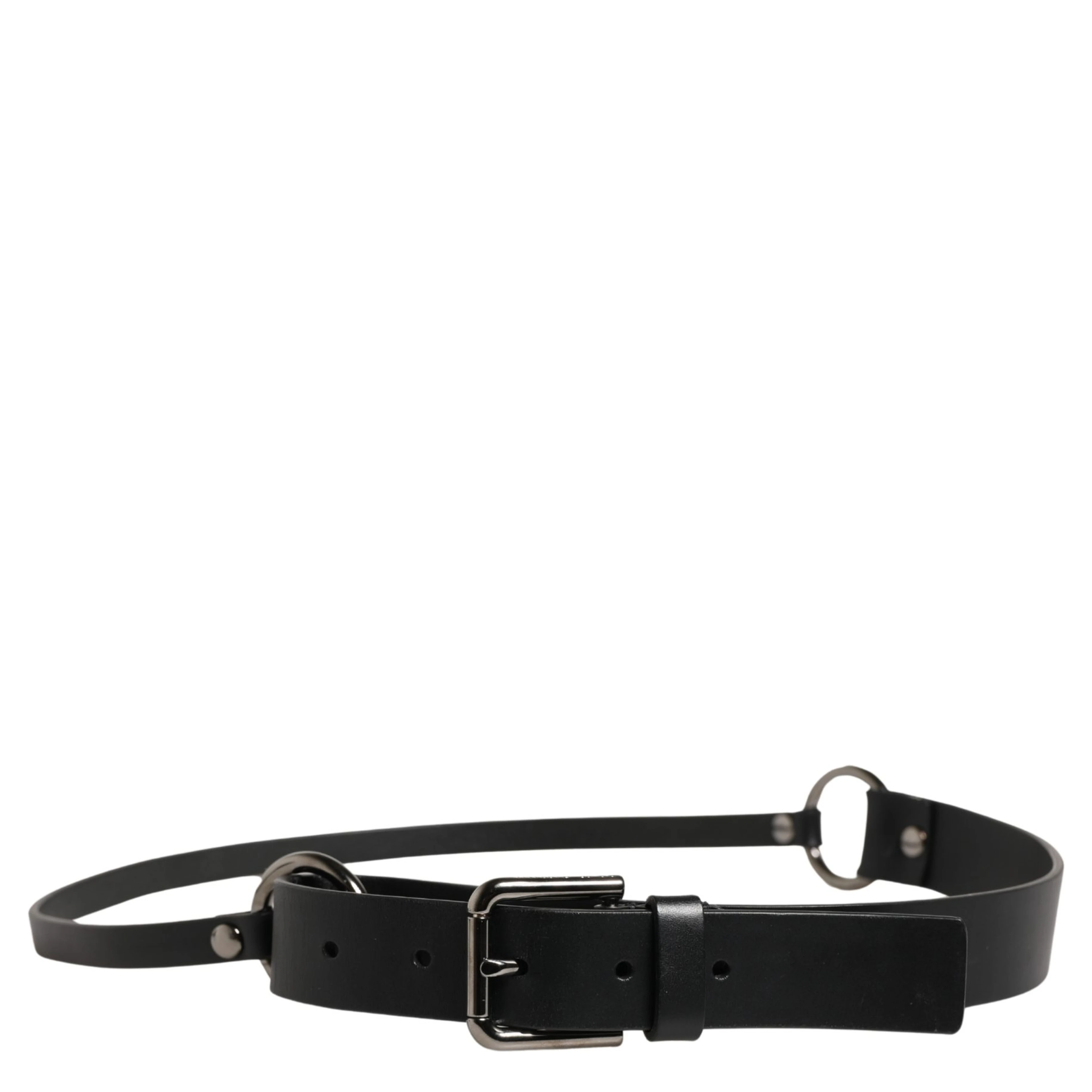 Men Black Calfskin Leather Metal Buckle Belt