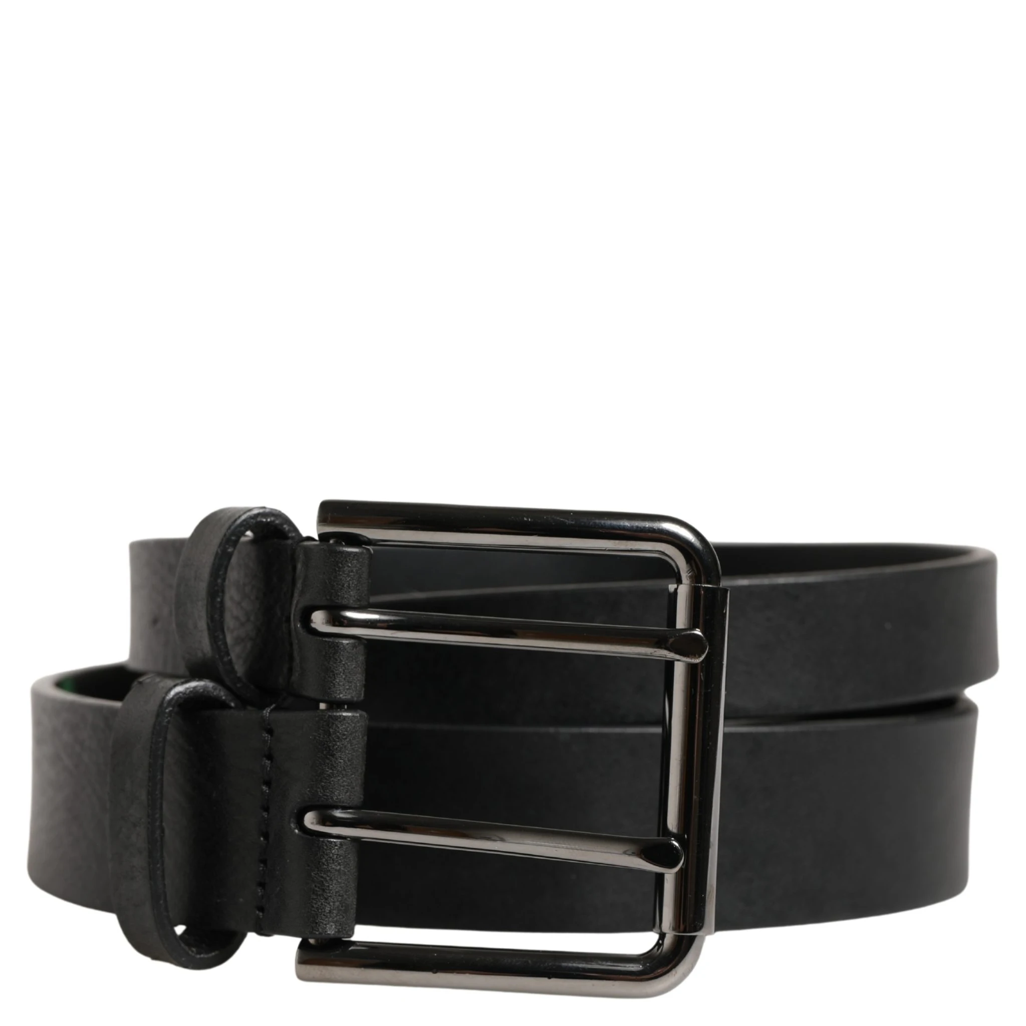 Black Double Strap Leather Silver Buckle Belt
