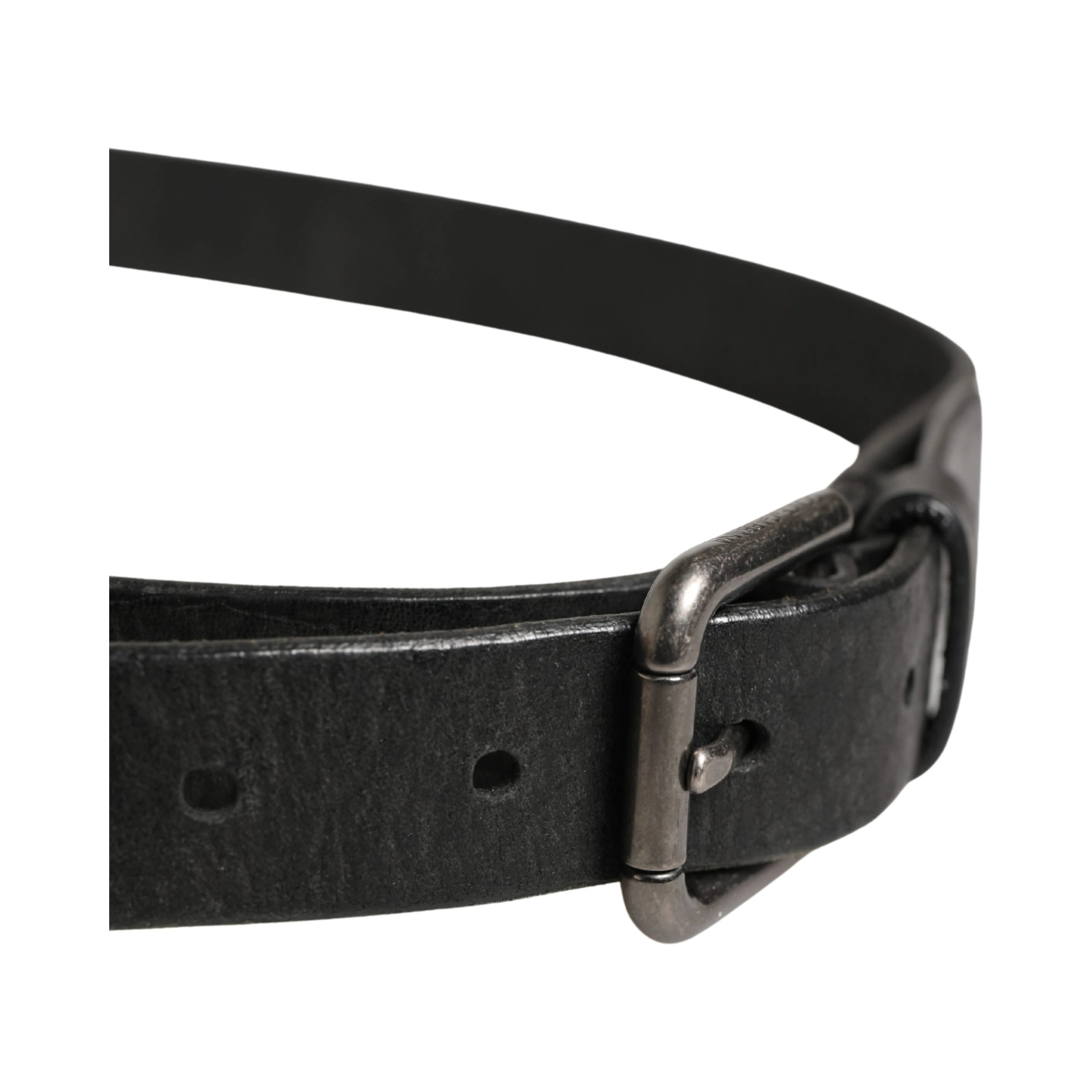 Men Black Calfskin Leather Metal Buckle Belt