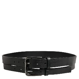 Black Double Strap Leather Silver Buckle Belt