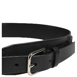 Men Black Classic Leather Metal Buckle Belt