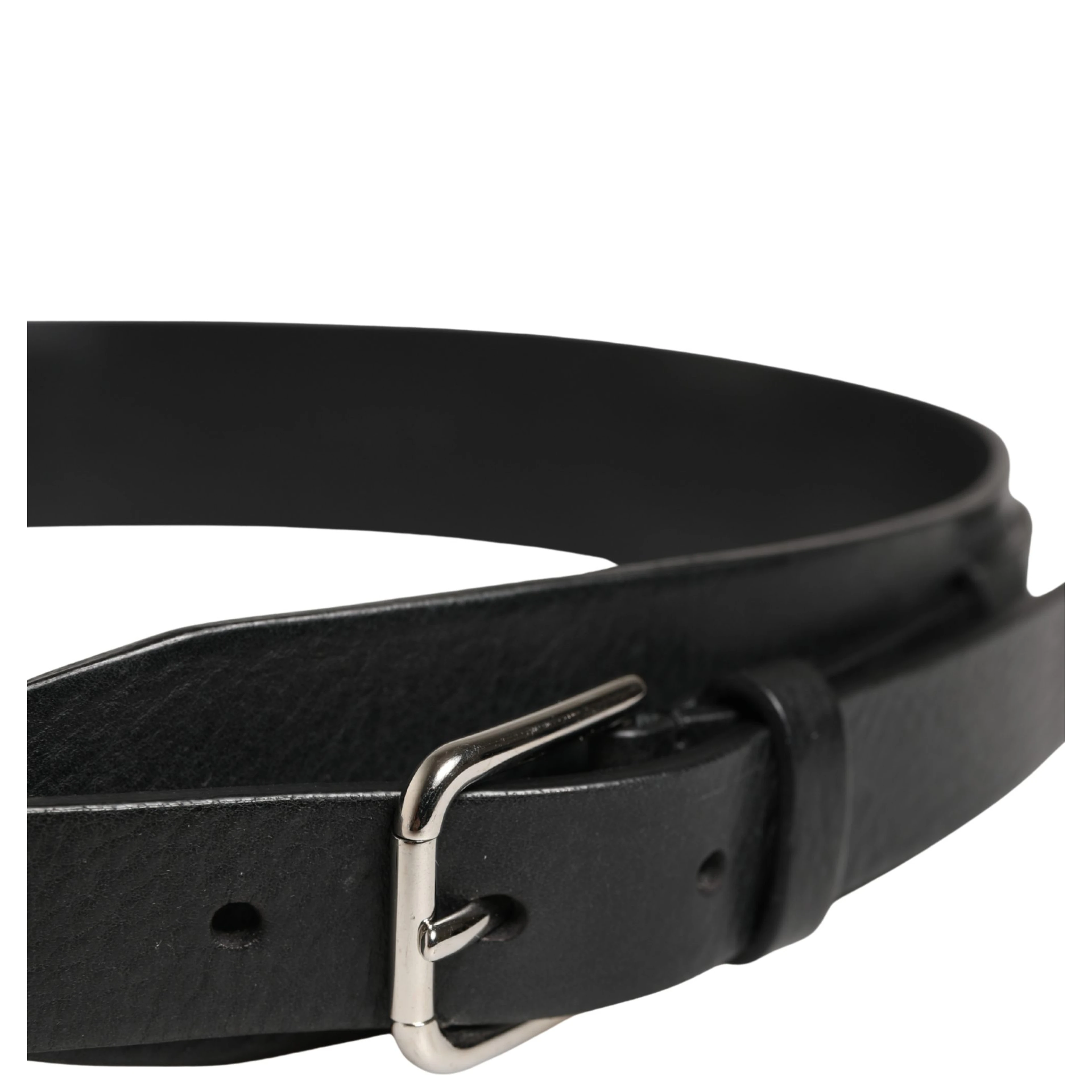 Men Black Classic Leather Metal Buckle Belt