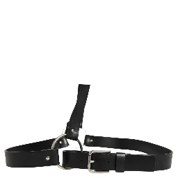 Black Double Strap Leather Silver Buckle Belt